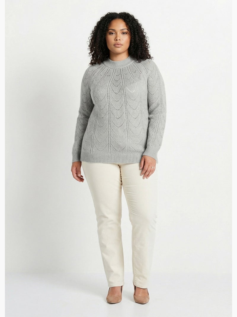 Pull maille chinée ajourée col rond - Afibel Gris - Kiabi