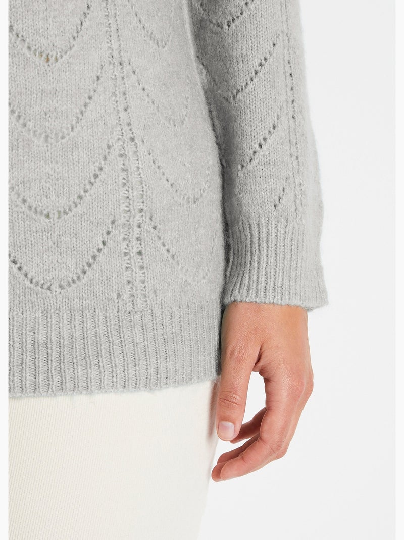 Pull maille chinée ajourée col rond - Afibel Gris - Kiabi