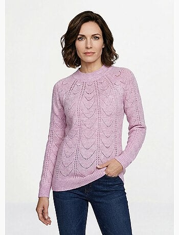 Pull maille chinée ajourée col rond - Afibel