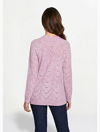Pull maille chinée ajourée col rond - Afibel