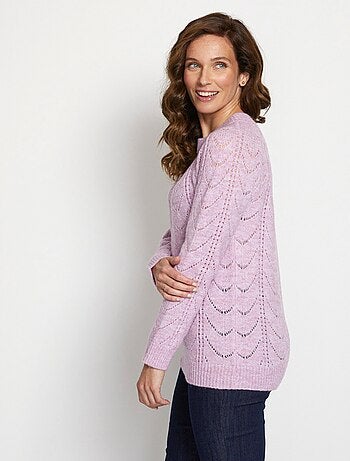 Pull maille chinée ajourée col rond - Afibel