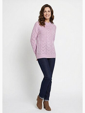 Pull maille chinée ajourée col rond - Afibel