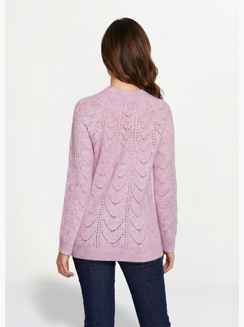 Pull maille chinée ajourée col rond - Afibel Mauve lilas - Kiabi