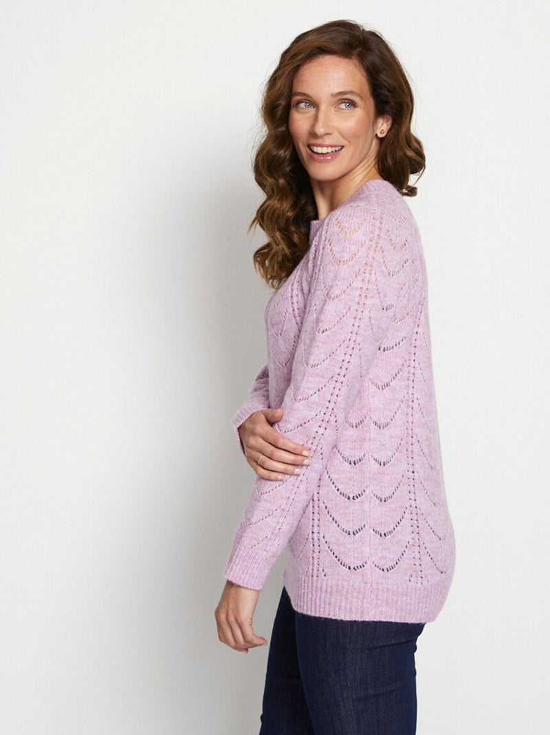 Pull maille chinée ajourée col rond - Afibel Mauve lilas - Kiabi