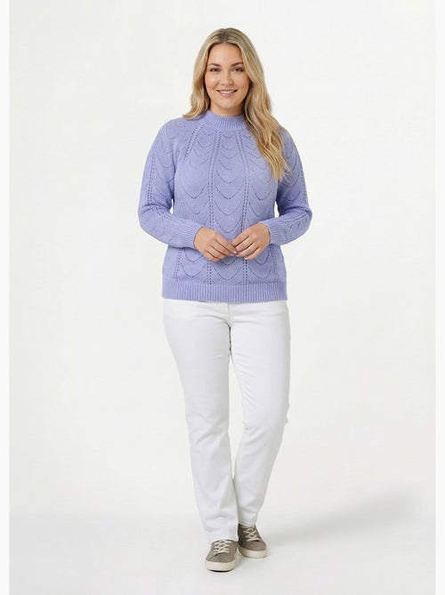 Pull maille chinée ajourée col rond - Afibel - Kiabi