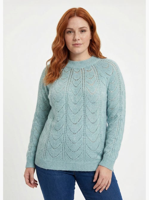 Pull maille chinée ajourée col rond - Afibel - Kiabi