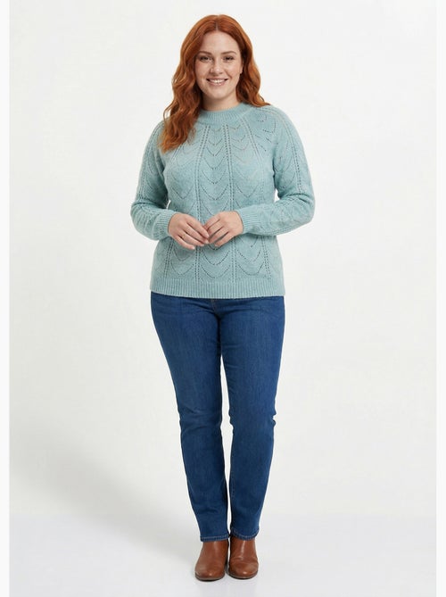 Pull maille chinée ajourée col rond - Afibel - Kiabi