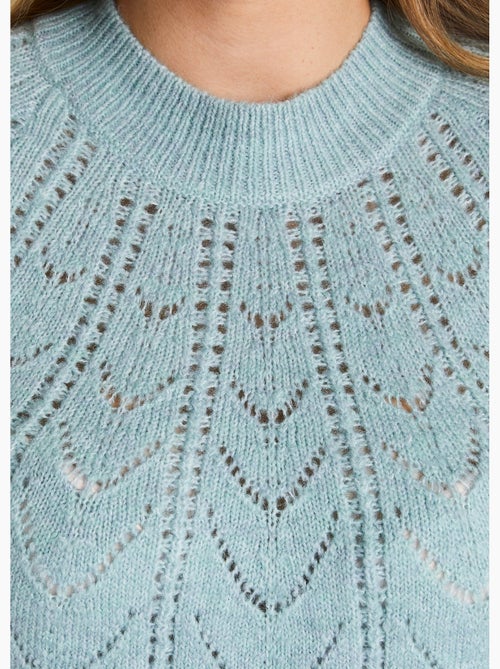 Pull maille chinée ajourée col rond - Afibel - Kiabi