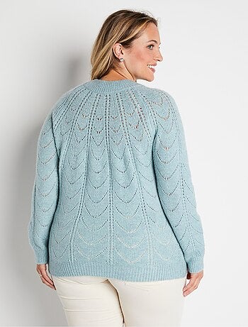 Pull maille chinée ajourée col rond