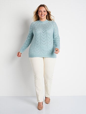 Pull maille chinée ajourée col rond