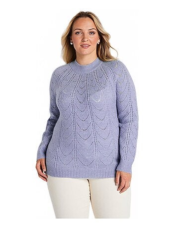 Pull maille chinée ajourée col rond