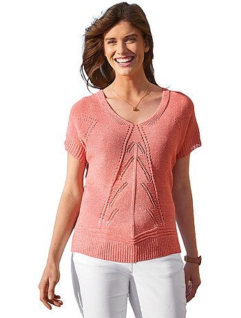 Pull maille chinée ajourée manches kimono - Afibel