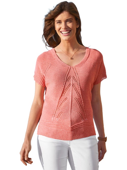 Pull maille chinée ajourée manches kimono - Afibel - Kiabi
