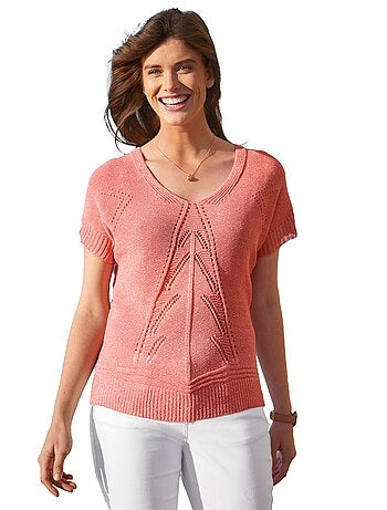 Pull maille chinée ajourée manches kimono