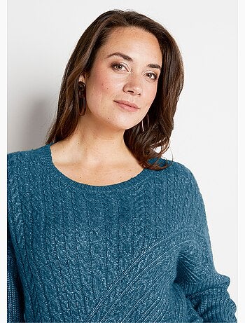 Pull maille chinée perlée torsadée col rond