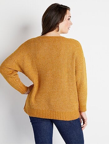 Pull maille chinée perlée torsadée col rond