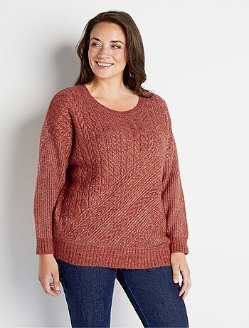 Pull maille chinée perlée torsadée col rond
