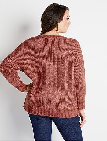 Pull maille chinée perlée torsadée col rond
