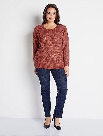 Pull maille chinée perlée torsadée col rond