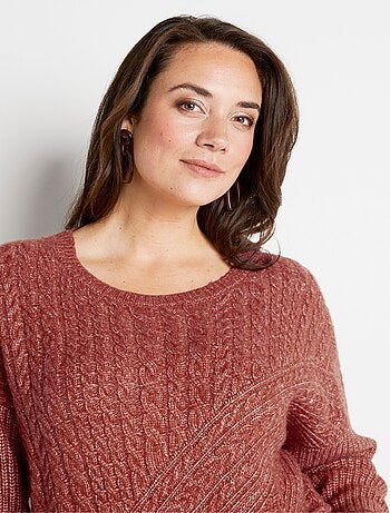 Pull maille chinée perlée torsadée col rond