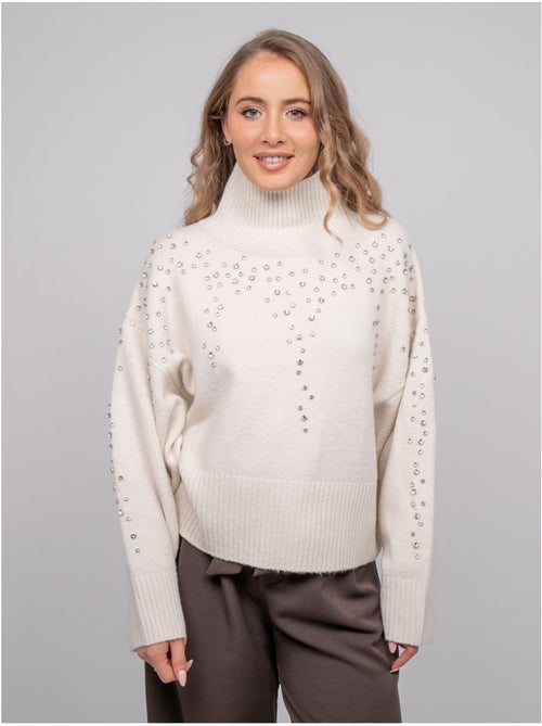 Pull maille col montant orné de strass kobilie - Kiabi Pull maille col montant orné de strass kobilie - Kiabi