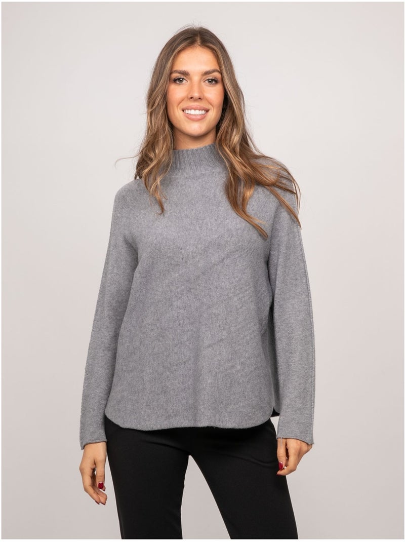 Pull maille col montant oversize kaleta Gris - Kiabi