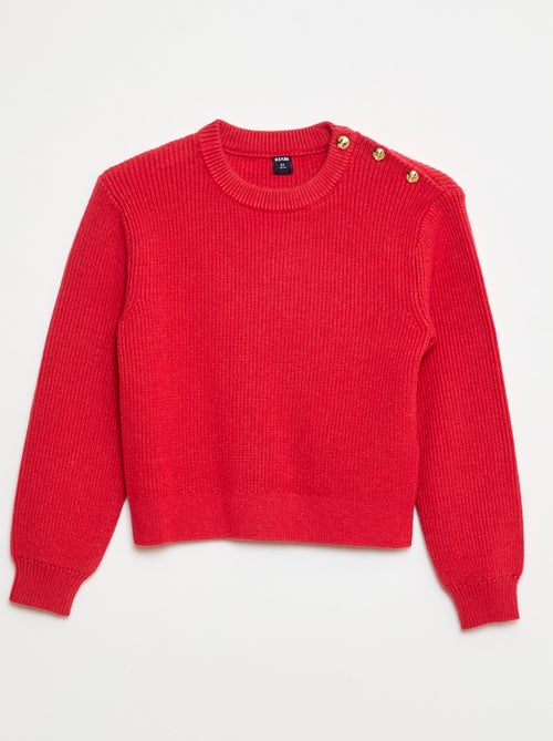 Pull maille côtelée avec épaule boutonnée - Kiabi