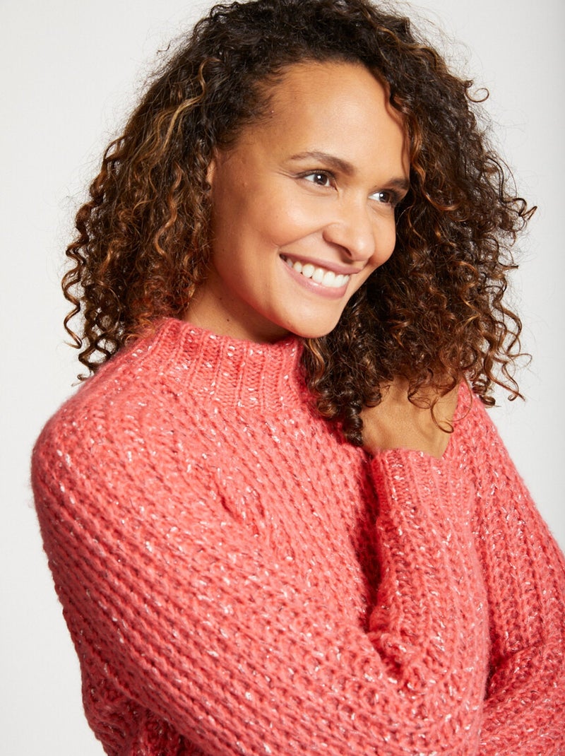 Pull maille côtelée Corail - Kiabi