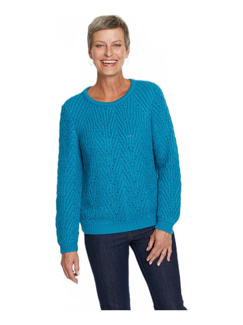 Pull maille côtelée fantaisie Bleu lagon - Kiabi