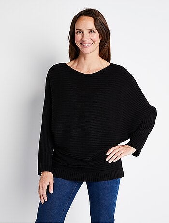 Pull maille côtelée manches chauve-souris