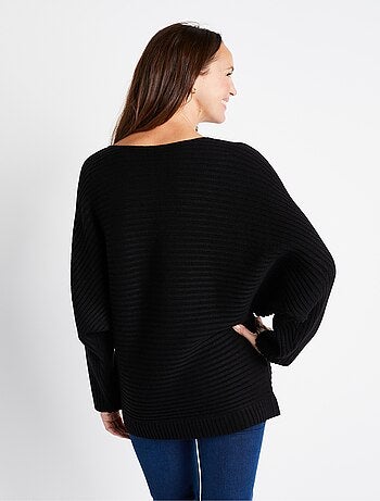 Pull maille côtelée manches chauve-souris
