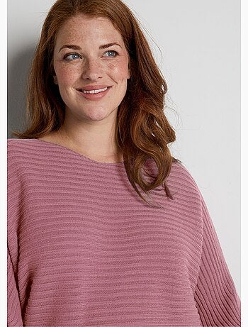 Pull maille côtelée manches chauve-souris