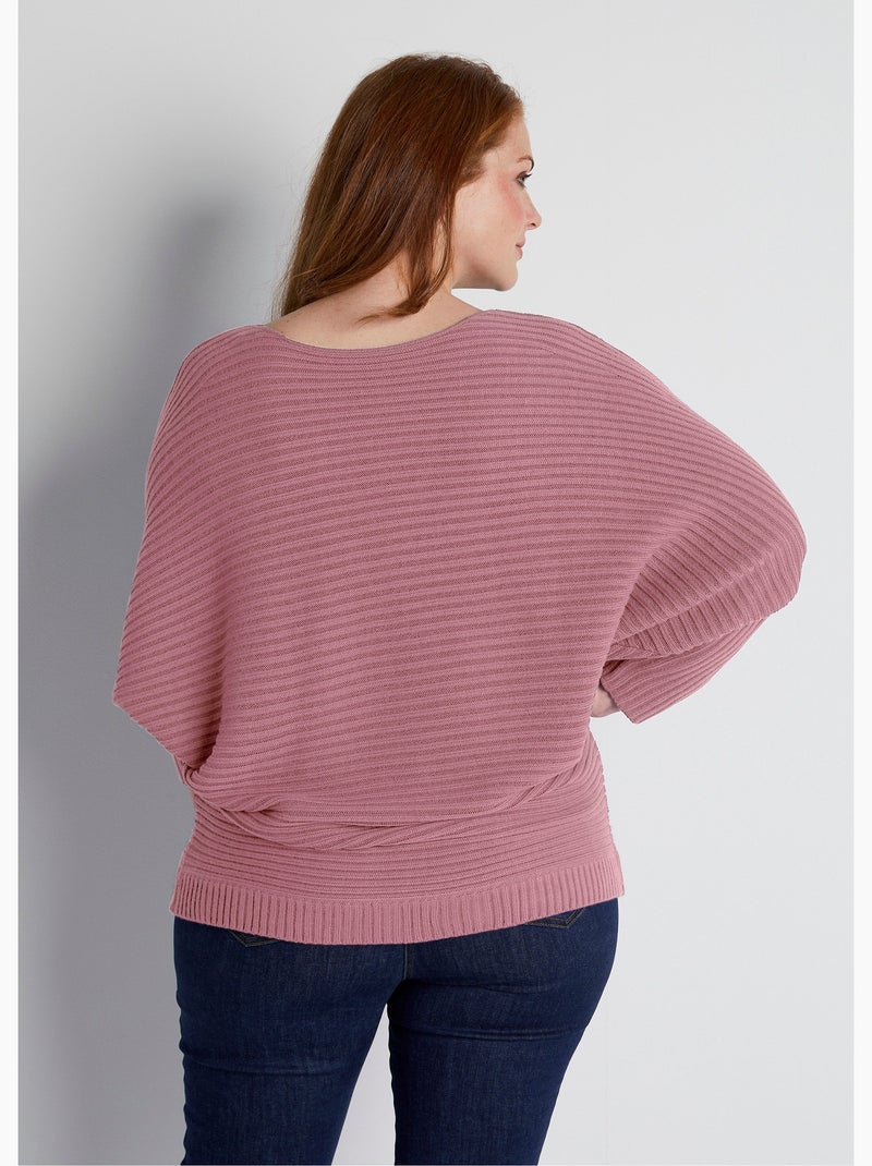 Pull maille côtelée manches chauve-souris Parme - Kiabi