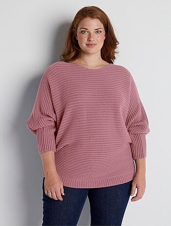 Pull maille côtelée manches chauve-souris