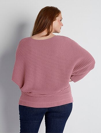 Pull maille côtelée manches chauve-souris