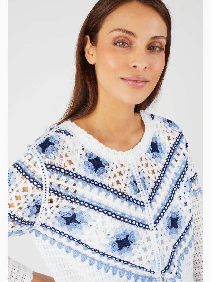 Pull maille crochet colorée - Damart Bleu - Kiabi