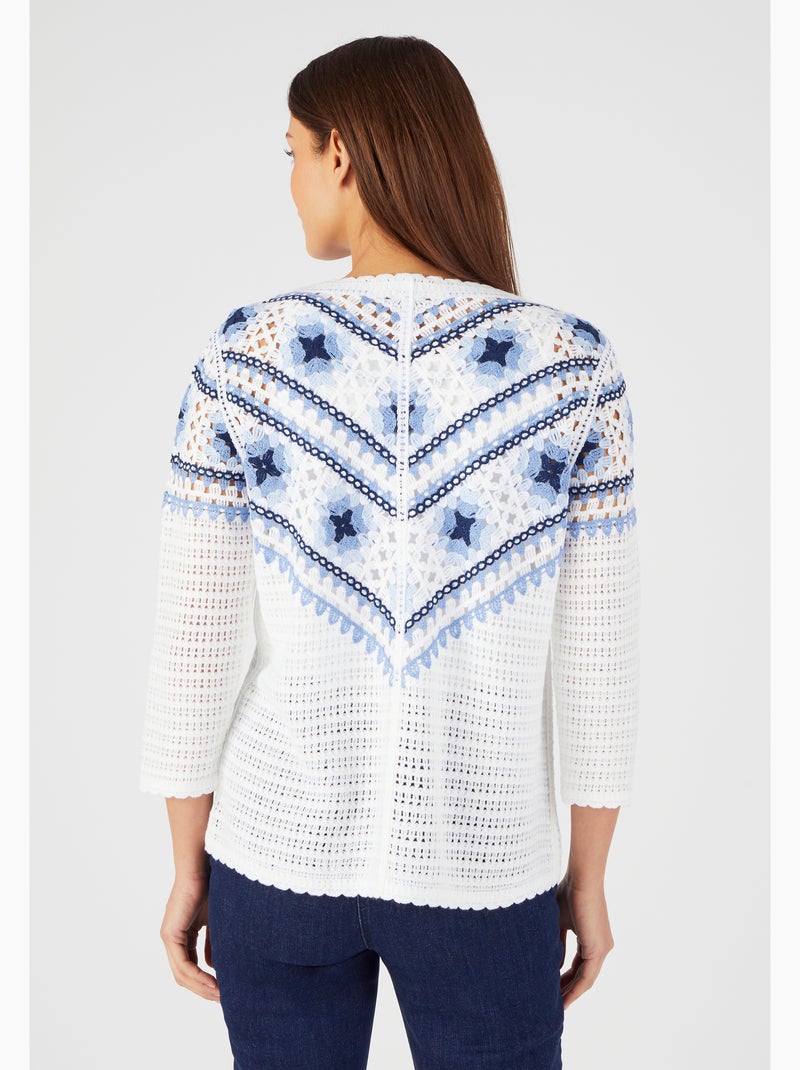 Pull maille crochet colorée - Damart Bleu - Kiabi