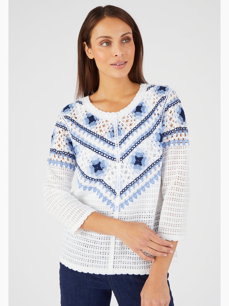 Pull maille crochet colorée - Damart Bleu - Kiabi