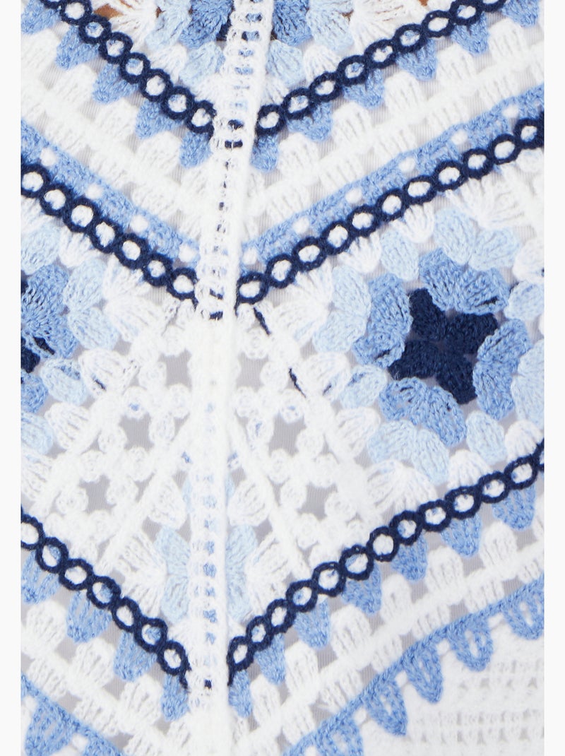 Pull maille crochet colorée - Damart Bleu - Kiabi