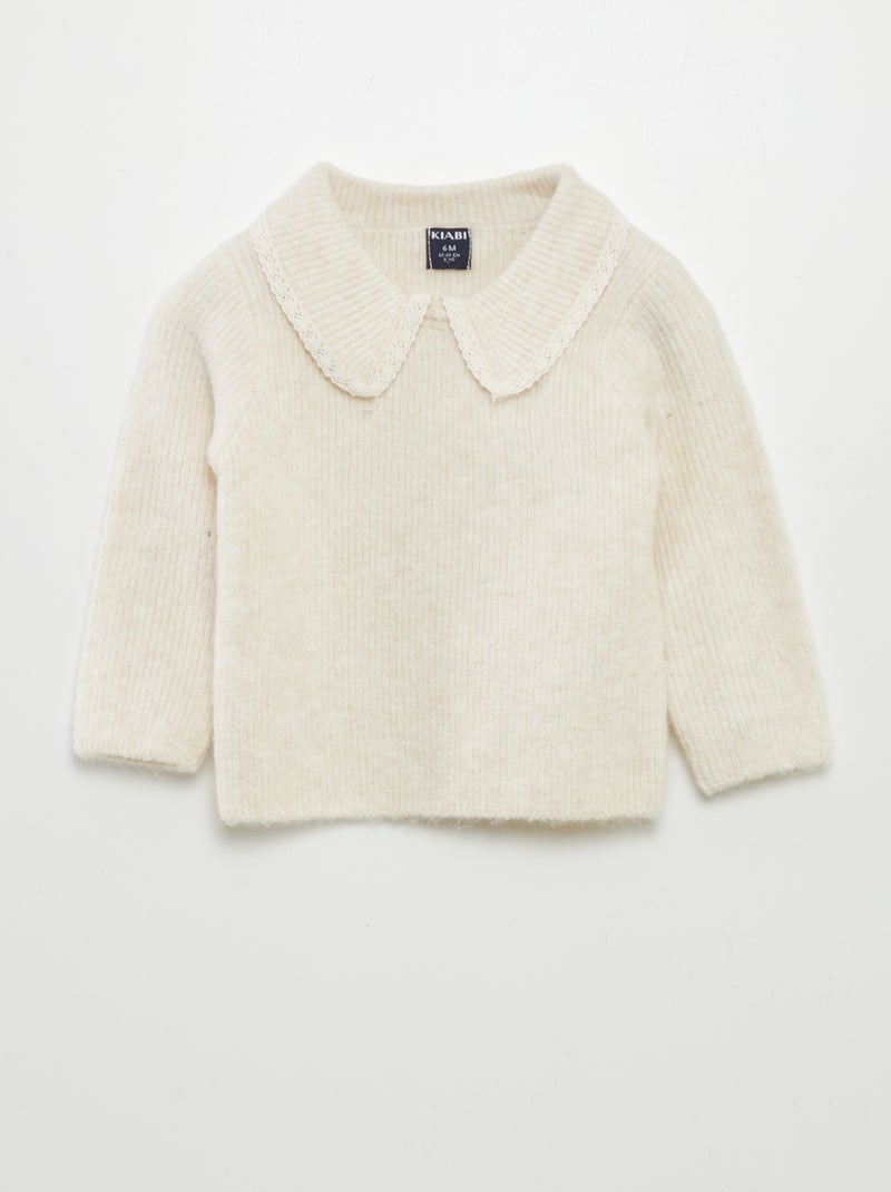 Pull maille douce col claudine Beige - Kiabi