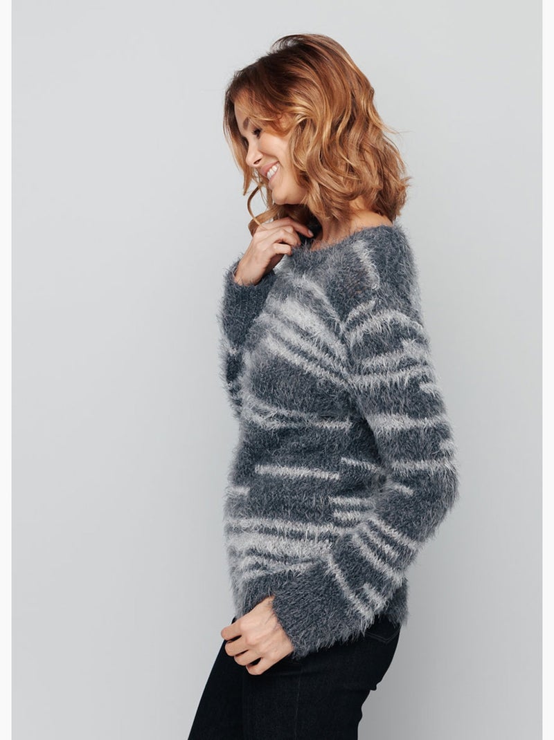 Pull maille douce effet poilu - Afibel Gris Argenté - Kiabi