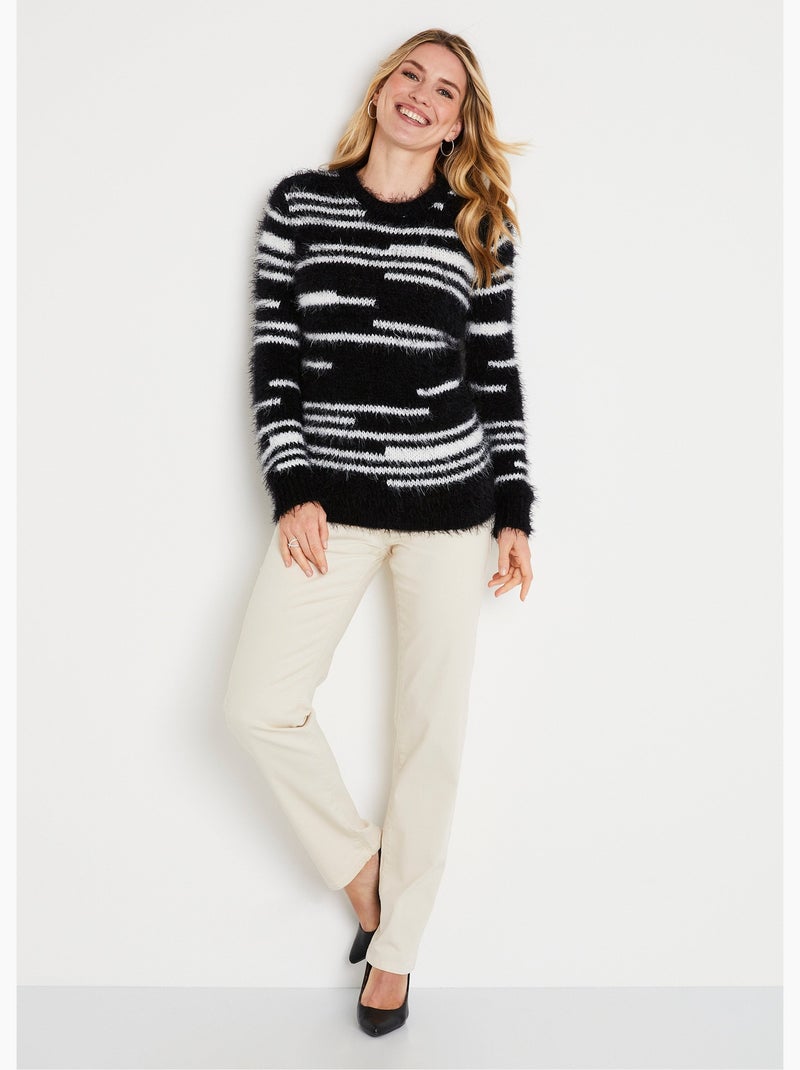 Pull maille douce effet poilu - Afibel Noir Ecru - Kiabi