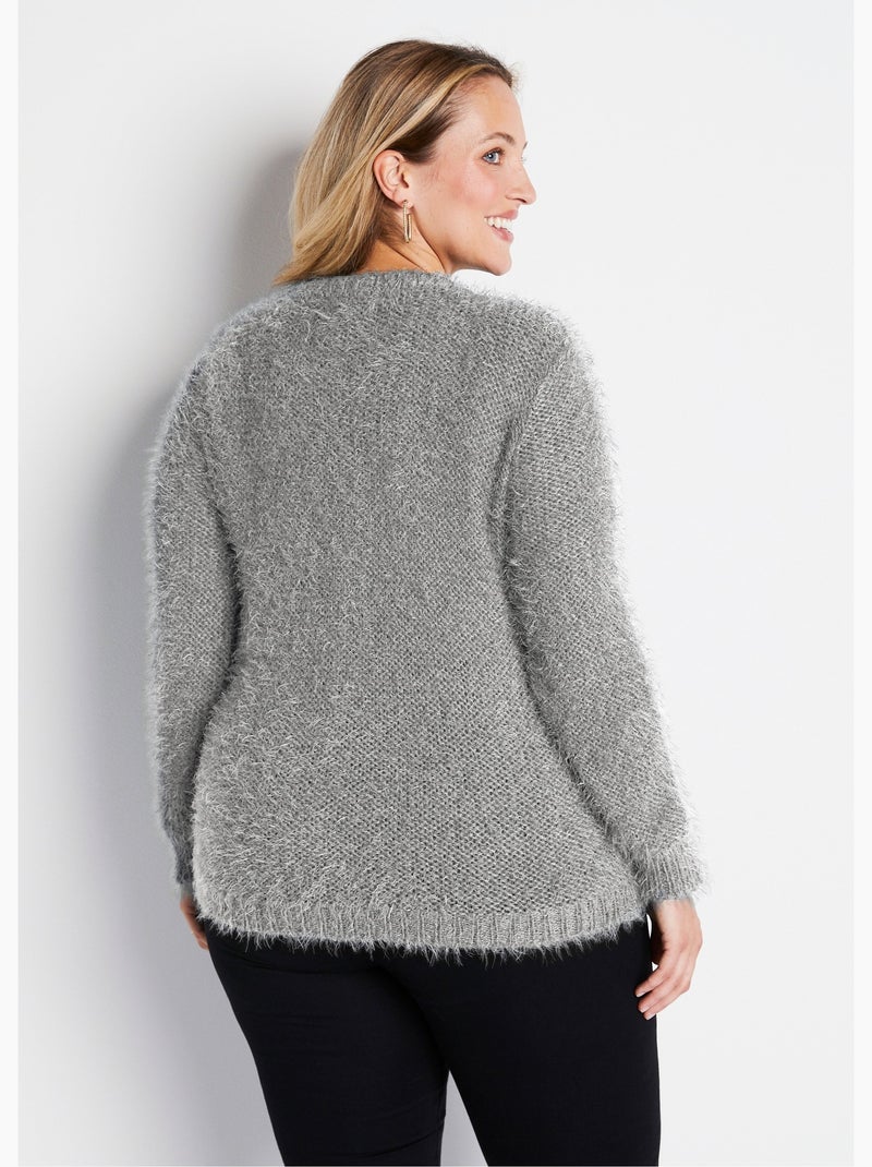 Pull maille douce effet poilu Argent - Kiabi