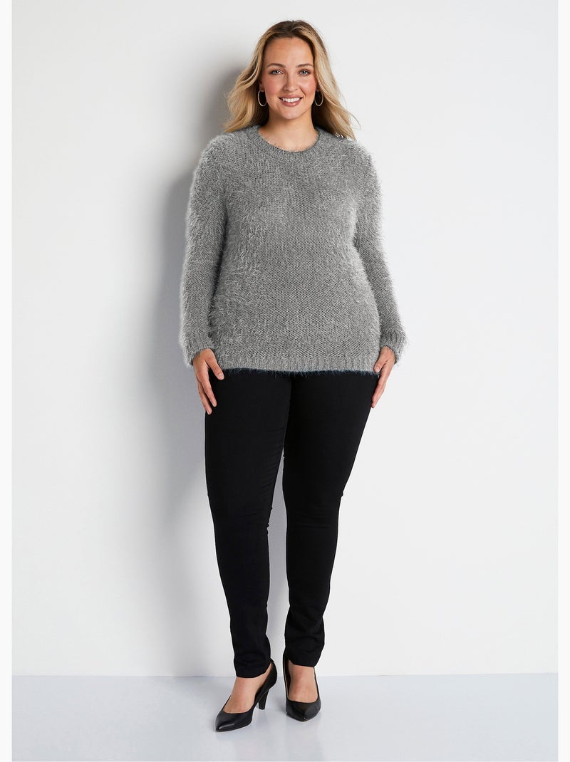 Pull maille douce effet poilu Argent - Kiabi