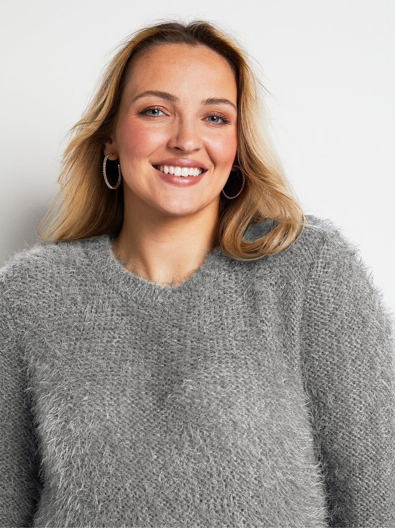 Pull maille douce effet poilu Argent - Kiabi