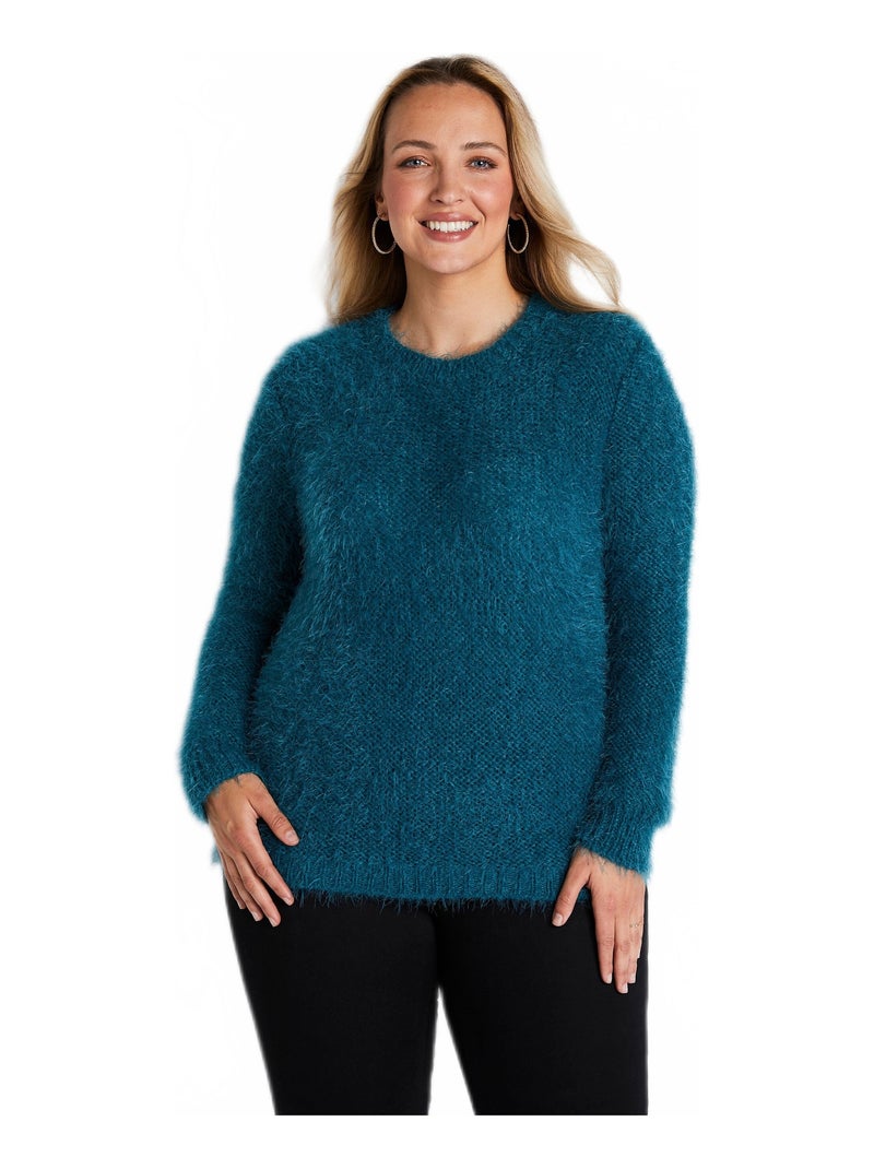 Pull maille douce effet poilu Bleu - Kiabi