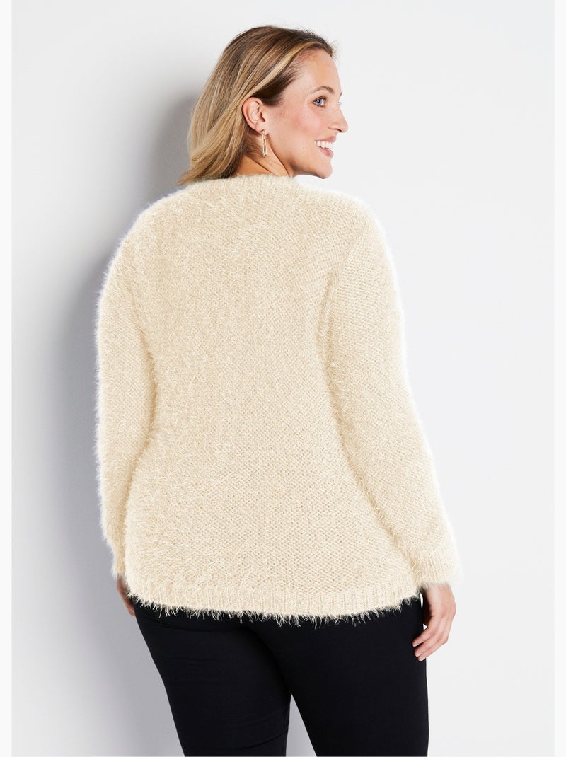 Pull maille douce effet poilu Ecru - Kiabi
