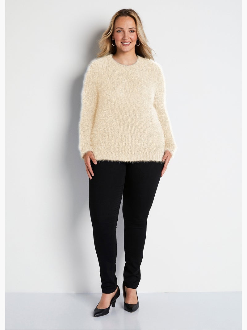 Pull maille douce effet poilu Ecru - Kiabi
