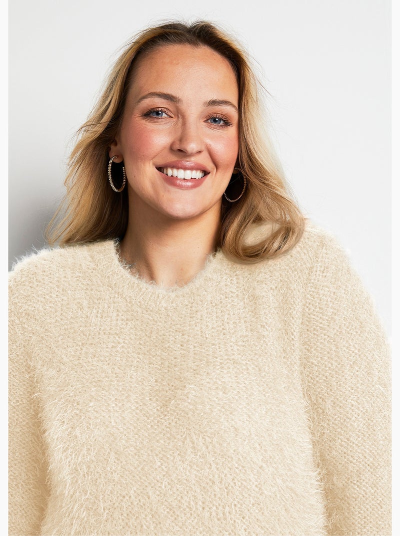 Pull maille douce effet poilu Ecru - Kiabi