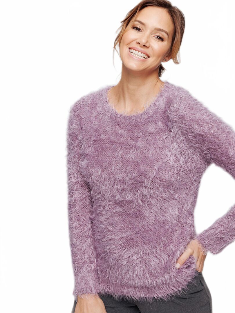 Pull maille douce effet poilu Violet - Kiabi